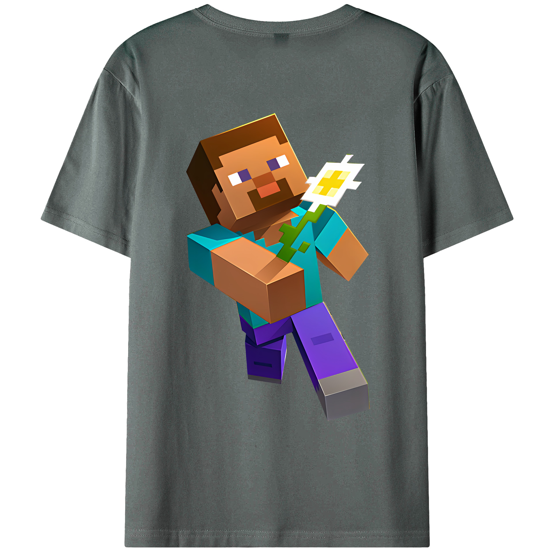 （画像用） マインクラフト ブロックの世界 Minecraft MC Block world 綿100％ メンズ半袖Tシャツ（バックプリント） 通気性